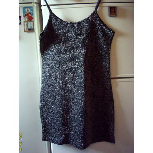Mini Robe Moullante De Soirée,En Noir Et Argenté, T : 46/48