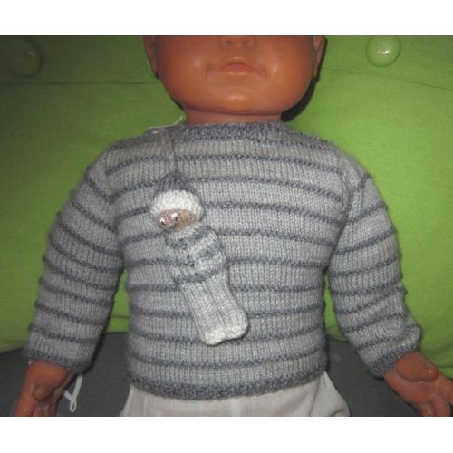 Layette Tricot Mains Bébé 1à3 Mois Rayé Et Sa Poupée