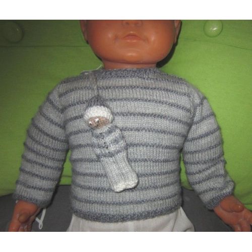 Layette Tricot Mains Bébé 1à3 Mois Rayé Et Sa Poupée 