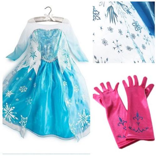Nouveau Lot Gants Fushia Avec Fleurs De Lys En Paillettes + Robe Anna Elsa 2 À 14 Ans Reine Des Neiges Déguisement Tenue De Princesse Cosplay Bonne Qualitéblack Sugar 