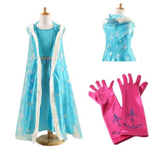 Nouveau Lot Gants Fushia Avec Fleurs De Lys En Paillettes + Robe Anna Elsa 2 À 14 Ans Reine Des Neiges Déguisement Tenue De Princesse Cosplay Bonne Qualitéblack Sugar 