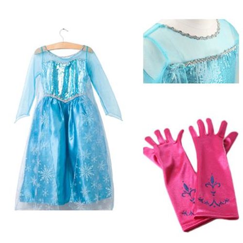 Nouveau Lot Gants Fushia Avec Fleurs De Lys En Paillettes + Robe Anna Elsa 2 À 14 Ans Reine Des Neiges Déguisement Tenue De Princesse Cosplay Bonne Qualitéblack Sugar 