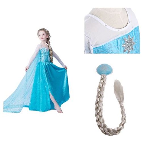 Nouveau Lot Robe + Cheveux Nattes Blondes Ou Marrons Elsa Anna Reine Des Neiges 2 À 14 Ans Tenue Princesse Déguisement Cosplay Bonne Qualité Boutique Black Sugar 