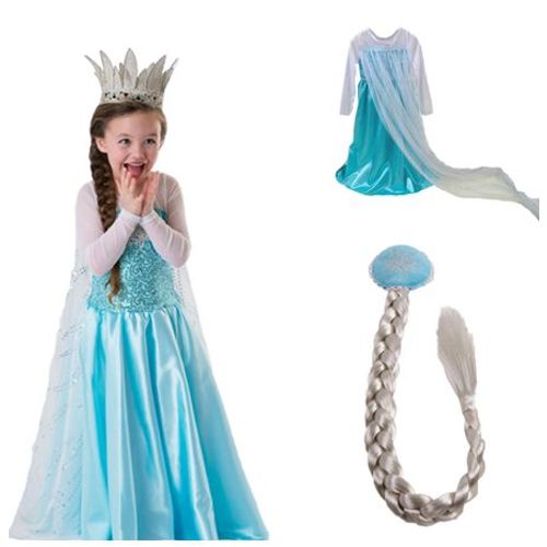 Nouveau Lot Robe + Cheveux Nattes Blondes Ou Marrons Elsa Anna Reine Des Neiges 2 À 14 Ans Tenue Princesse Déguisement Cosplay Bonne Qualité Boutique Black Sugar 