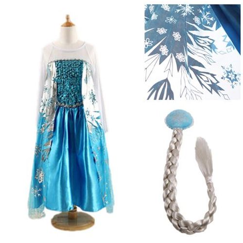 Nouveau Lot Robe + Cheveux Nattes Blondes Ou Marrons Elsa Anna Reine Des Neiges 2 À 14 Ans Tenue Princesse Déguisement Cosplay Bonne Qualité Boutique Black Sugar 