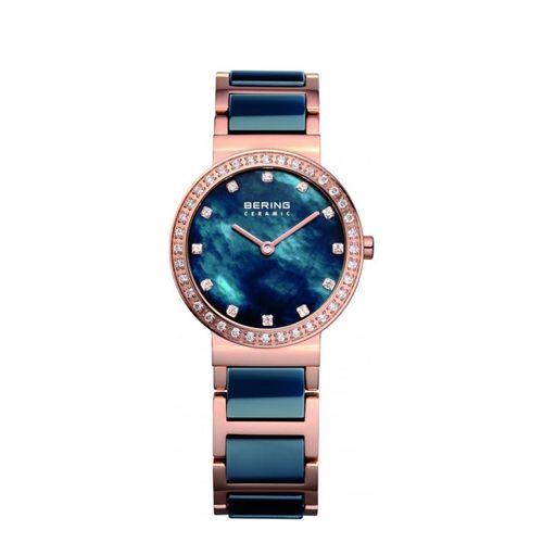 Montre Pour Femme En Acier Dore Rose Et Bleu Sertie De Cristaux - Acier - 2,8 Cm