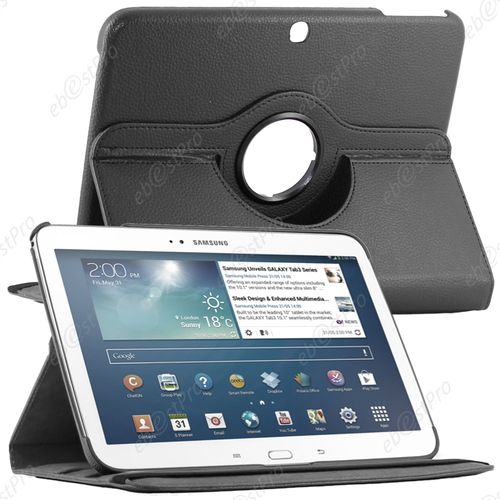 Ebeststar ® - Kit D'accessoires Pour Samsung Galaxy Tab 3 10.1 10" P5200 / P5210 / P5220 / Gt-P5210zwaxef - Housse Coque Etui Pu Cuir Rotatif 360° Couleur Noir + 1 Film De Protection + 1 Stylet