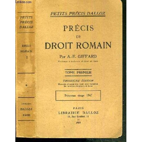 Precis De Droit Romain - Tome Premier - 3ème Edition.