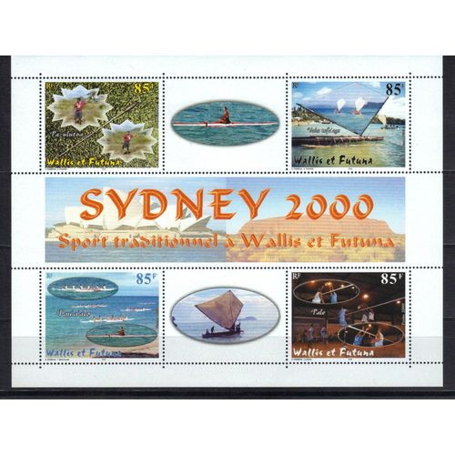 Wallis Et Futuna 2000 : Jeux Olympiques De Sydney (Australie) : Sports Traditionnels Wallisiens - Bloc-Feuillet Neuf **De 4 Grands Timbres À 340 F. Avec Vignette Cote 18 