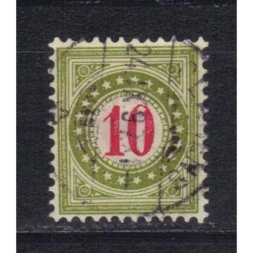 Suisse 1897 : Chiffre Rouge - Timbre-Taxe 10 C. Vert-Olive Oblitéré