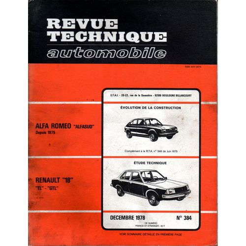 Revue Technique Automobile N° 384 Renault 18 Tl Et Gtl