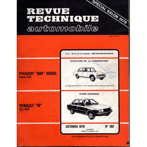 Revue Technique Automobile N° 382 Renault 18 Ts Et Gts