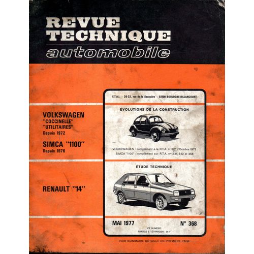 Revue Technique Automobile N° 368 Renault 14 L Et Tl (R 1210)