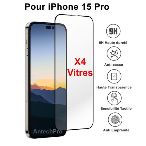 Vitre De Protection Intégrale En Verre Trempé Pour Iphone 15 Pro - Lot De 4