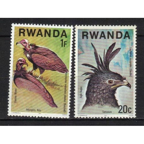 Rwanda 1977 : Oiseaux : Rapaces Africains : Vautour Moine / Aigle Huppé - Série De 2 Timbres Neufs **