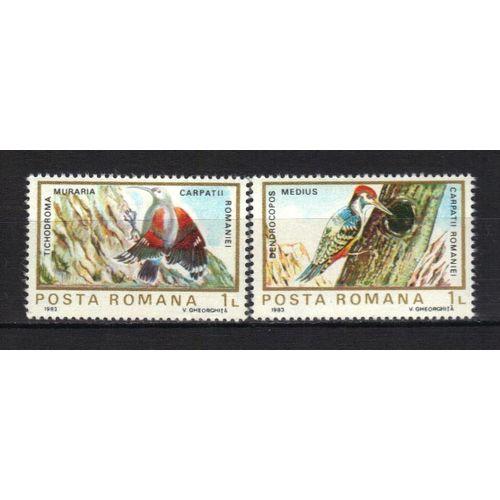 Roumanie 1983 : Faune : Oiseau : Grammia Quenselii / Tichodroma Muraria - Série De 2 Timbres Neufs **