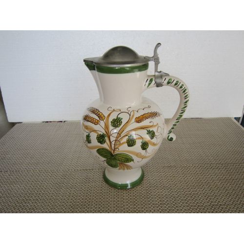 Veritable Cruche A Biere Bavaroise Avec Couvercle En Etain. Decoration Peinte A La Main Capacite Maximale 4 Litres