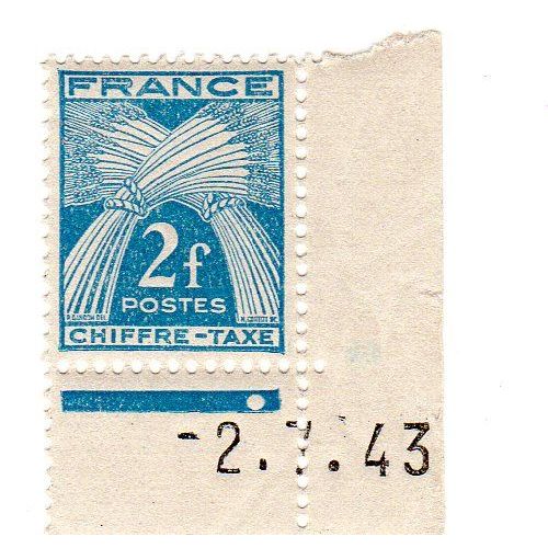 Timbre Taxe 2f Bleu-Vert