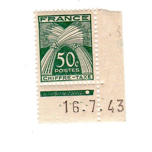 Timbre Taxe Type Gerbes 50c Vert