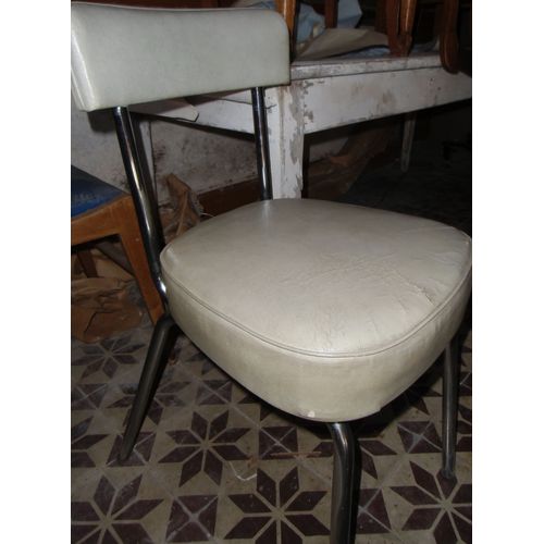 2 Chaises De Bureau "Dactylo Rock" En  Skaî Simili-Cuir Beige  Piétement Métallique Tubes Chromés 