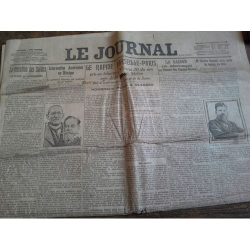 Le Journal 5 Novembre 1913 N° 7710 Le Rapide Marseille Paris Pris En Écharpe  