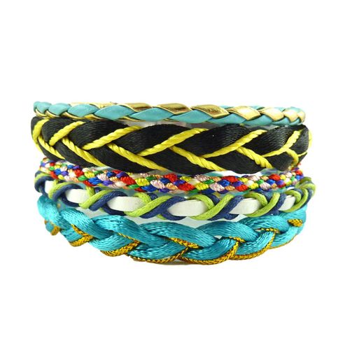 Bracelet Brésilien Tressés Noir Jaune Et Bleu Ethnique Tendance Fermeture Magnétique