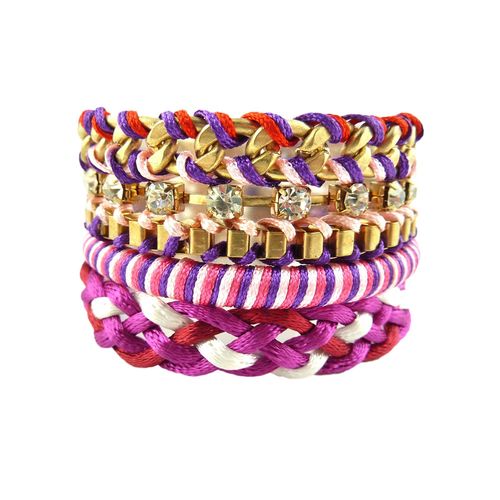 Bracelet Brésilien Ethnique Violet Fushia Doré Multi Rangs