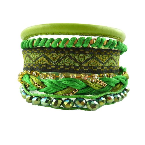 Bracelet Brésilien Ethnique Vert Multiple Coton Perles Brillant Strass