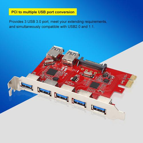 PCI-E vers 5 ports USB 3.0 et 2 ports USB 3.0 intégré RJ45 1 Gbps VIA adaptateur de carte de carte d'extension