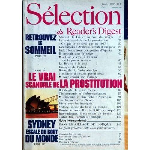 Reader's Digest Selection N° 479 Du 01/01/1987 - Retrouvez Le Sommeil - Le Vrai Scandale De La Prostitution - Sydney Escale Du Bout Du Monde - Minitel La France Au Bout Des Doigts - Le Vrai Scandale De La Prostitution - Ce Que Je Ne Ferai Pas En 1...
