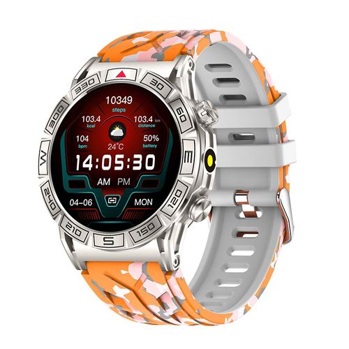 Rainbuvvy Kc80 Smartwatch 1.43 Pouces Bluetooth Appel Frequence Cardiaque Surveillance Du Sommeil Sante Tracker Etape 450mah Montre De Sport Montre Pour Hommes Orange Camouflage