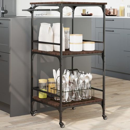 vidaXL Chariot de cuisine chêne marron 60,5x50x105cm bois d'ingénierie