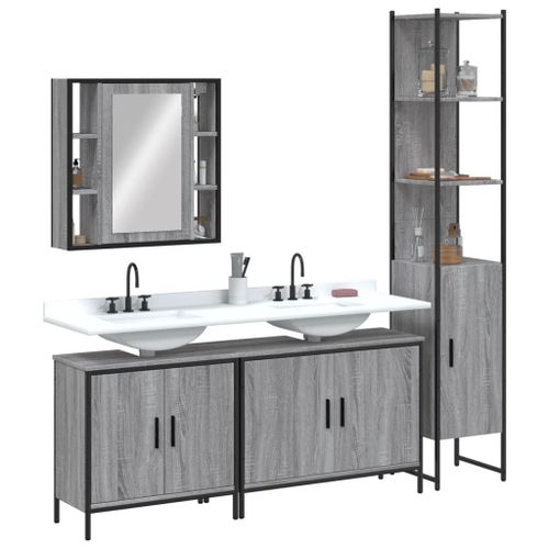 Vidaxl Ensemble D'armoires De Salle De Bain 4 Pcs Sonoma Gris