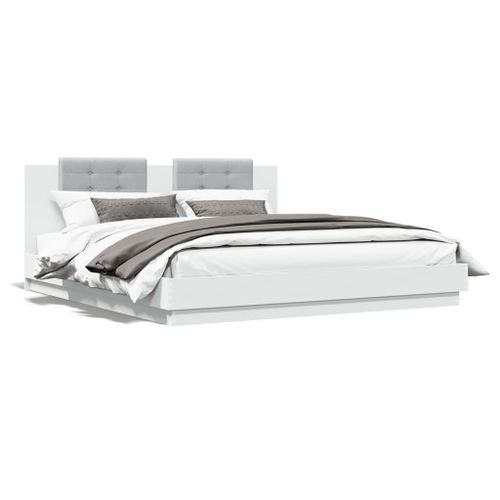 Vidaxl Cadre De Lit Avec Tête De Lit Blanc 180x200cm Bois D'ingénierie