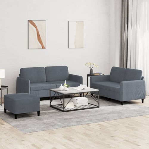 Vidaxl Ensemble De Canapés 3 Pcs Gris Foncé Velours