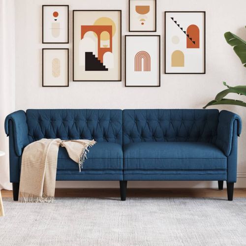 Vidaxl Canapé Chesterfield 3 Places Bleu Tissu