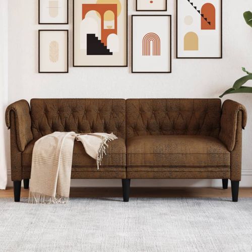 Vidaxl Canapé Chesterfield 2 Places Marron Tissu