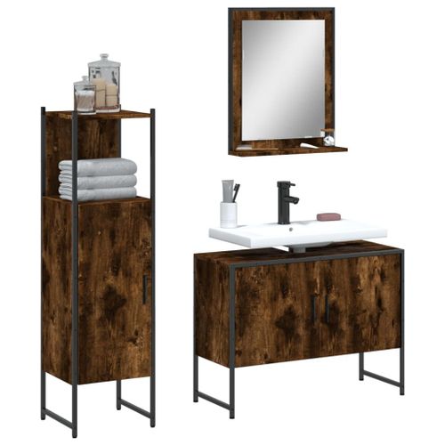 Vidaxl Ensemble D'armoires De Salle De Bain 3 Pcs Chêne Fumé