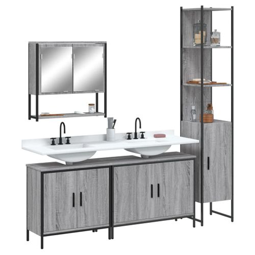Vidaxl Ensemble De Meubles De Salle De Bain 4 Pcs Sonoma Gris