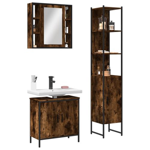Vidaxl Ensemble D'armoires De Salle De Bain 3 Pcs Chêne Fumé