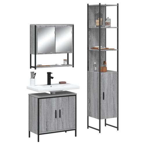 Vidaxl Ensemble De Meubles De Salle De Bain 3 Pcs Sonoma Gris