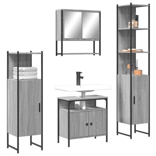 Vidaxl Ensemble De Meubles De Salle De Bain 4 Pcs Sonoma Gris