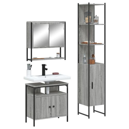 Vidaxl Ensemble De Meubles De Salle De Bain 3 Pcs Sonoma Gris