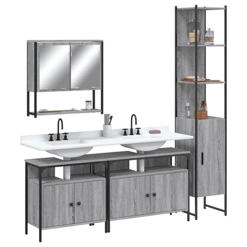 Vidaxl Ensemble De Meubles De Salle De Bain 4 Pcs Sonoma Gris