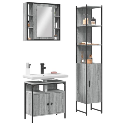 Vidaxl Ensemble D'armoires De Salle De Bain 3 Pcs Sonoma Gris