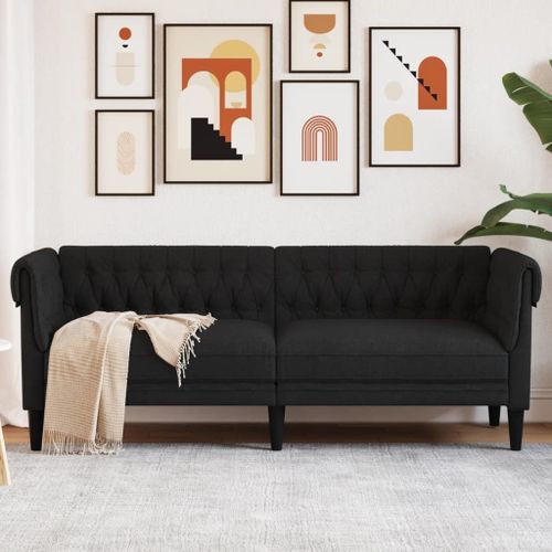 Vidaxl Canapé Chesterfield 3 Places Noir Tissu