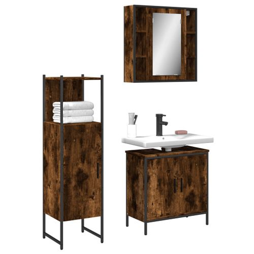 Vidaxl Ensemble D'armoires De Salle De Bain 3 Pcs Chêne Fumé