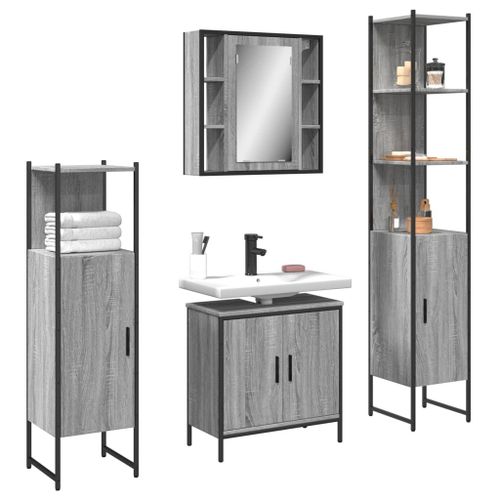 Vidaxl Ensemble D'armoires De Salle De Bain 4 Pcs Sonoma Gris