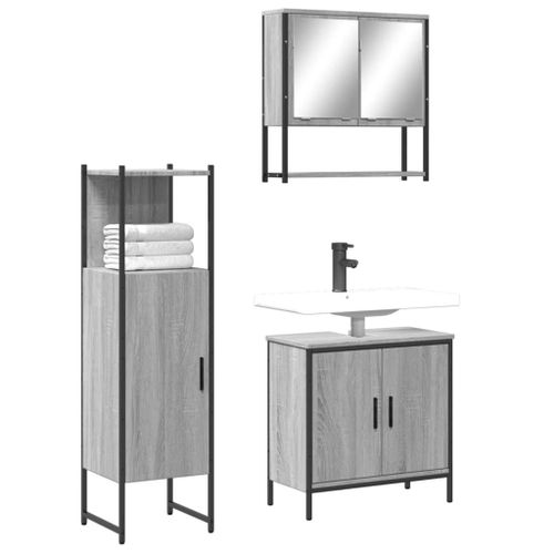 Vidaxl Ensemble De Meubles De Salle De Bain 3 Pcs Sonoma Gris