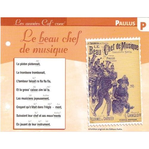 Fiche Chanson Atlas Paulus Le Beau Chef Du Musique Caf' Conc Comique Troupier